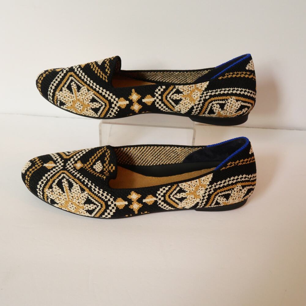 Rothy's Women's 6 Lounge Loafer Shoes Dark Boho Black Gold Slip On Shoes NEW - Picture 2 of 10